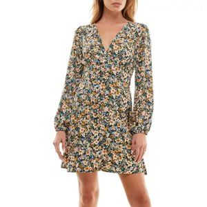 SOCIALITE Ditsy Print Long Sleeve Minidress In Deep Hunter Floral